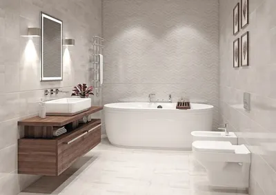 Фото ванной комнаты с использованием стильной плитки Cersanit