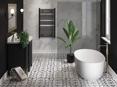 Фото ванной комнаты с использованием модной плитки Cersanit
