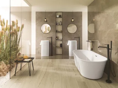 Ванная комната в стиле современности: фото с плиткой