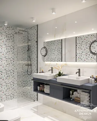 Фото плитки в ванной комнате в современном стиле с разными размерами