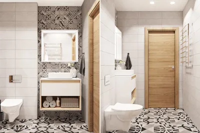 Фото плитки в ванной комнате в современном стиле с геометрическими узорами