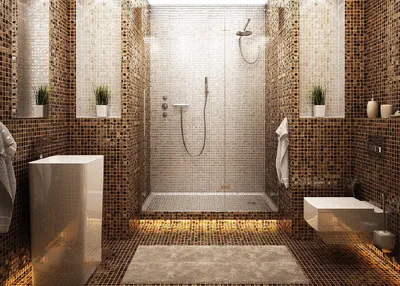 Вдохновение для ванной комнаты с плиткой мозаикой