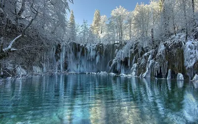 Природа в зимнем обрамлении: Плитвицкие озера на фото
