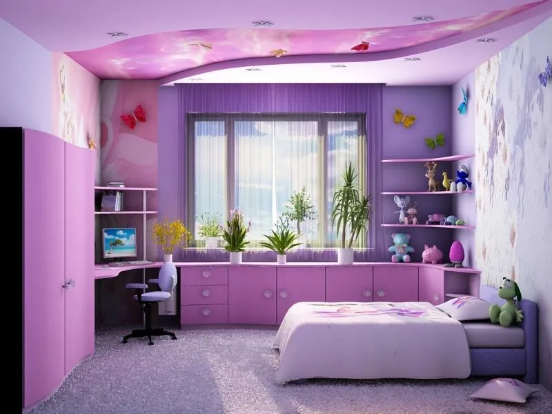 Подвесной потолок в детской комнате — фото поверхности
