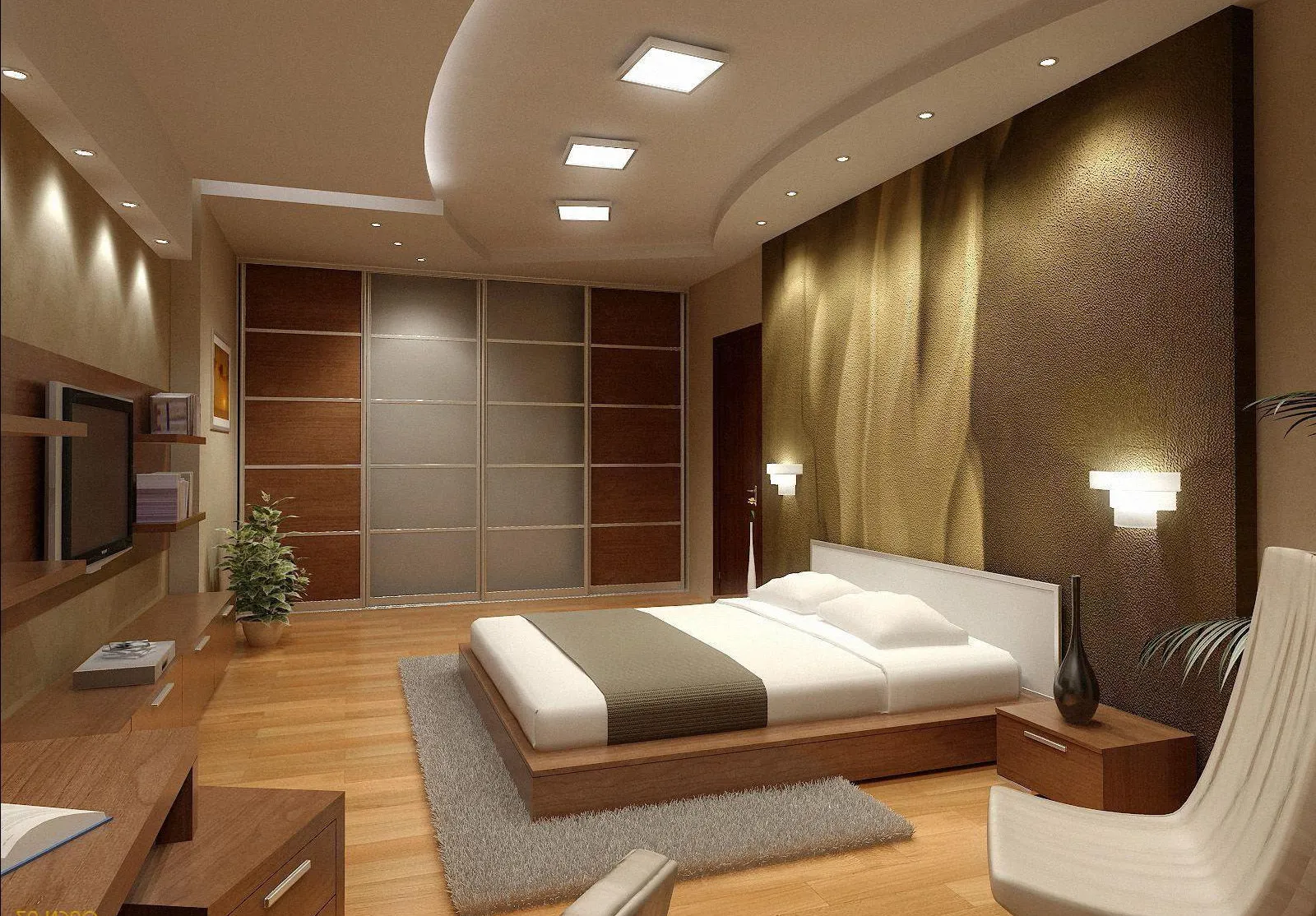 Дизайн потолков из гипсокартона в спальне