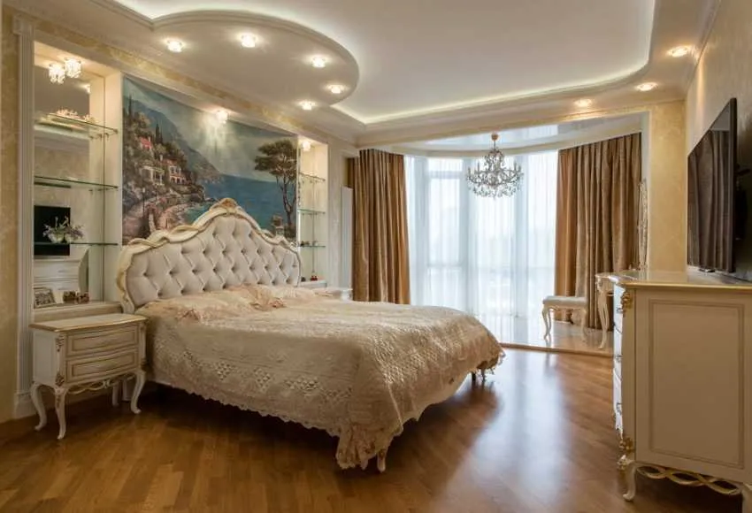Дизайн подвесного потолка из гипсокартона в спальне