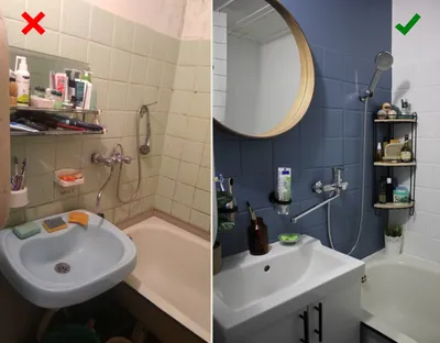 Фотографии с разными геометрическими узорами на покрашенных стенах в ванной