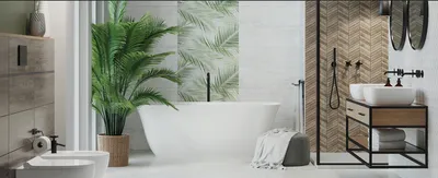 Фотографии ванных комнат с использованием разных стилей польской плитки