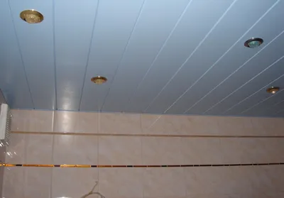 Фотк потолка в ванной комнате из пластиковых панелей