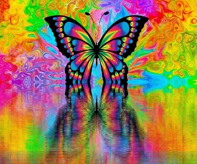 Картинка радужной бабочки для скачивания в формате PNG