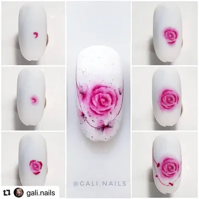 Стильные ногти с розовыми рисунками в формате png