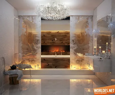 Изображение роскошной ванной комнаты с эффектом LED освещения
