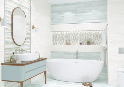 Фото ванной комнаты с керамической плиткой для минималистического дизайна