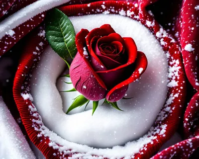 Картинка розы, испытавшей снегопад