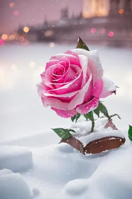 Фото розы, окруженной снежными сопками, в формате jpg