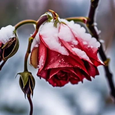 Картинка розы, погруженной в зимнюю атмосферу, для скачивания в webp
