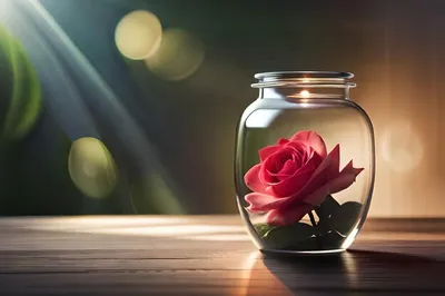 Изображение розы в стеклянной банке: готовое фото для использования