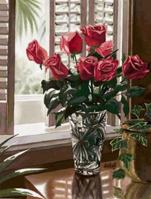 Фото роз в вазе на столе – размер на выбор