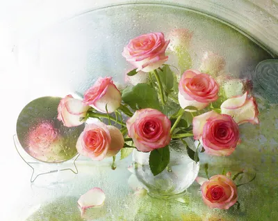 Фото роз в вазе на столе – скачать в jpg формате