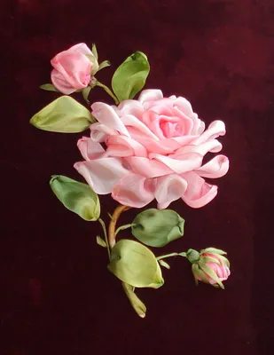 Фото роз, вышитых лентами, в формате png