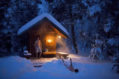 Изображения зимней атмосферы: Русская баня на фото