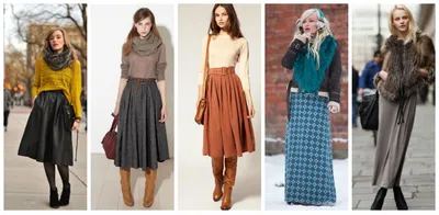 Трендовые сочетания: зимний стиль с длинными юбками (фото)