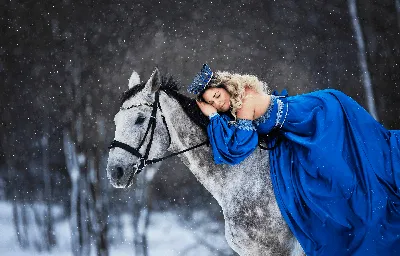 Изысканные зимние фотографии с лошадью