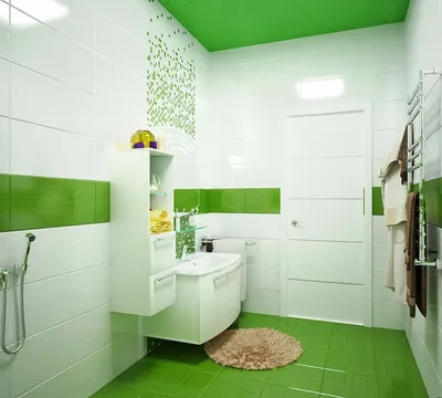 Ванная комната в зеленых тонах: салатовая плитка в центре внимания