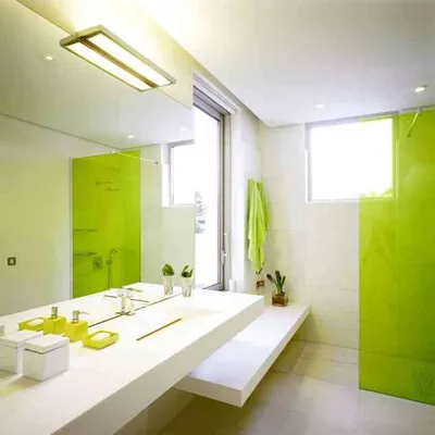 Ванная комната в зеленых тонах: салатовая плитка для модного дизайна