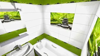 Идеи для ванной комнаты: салатовая плитка в фокусе