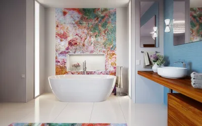 Ванные комнаты с использованием мозаики и плитки для создания уникальных узоров и рисунков