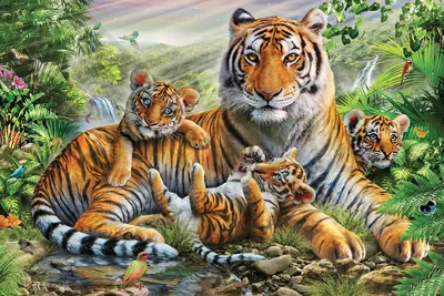 Семья тигров на эффектной фотке