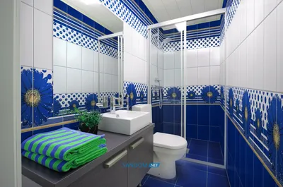 Фото синего кафеля в ванной комнате в 4K разрешении