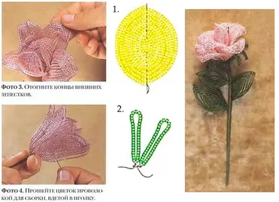 Фотография процесса создания розы из бисера