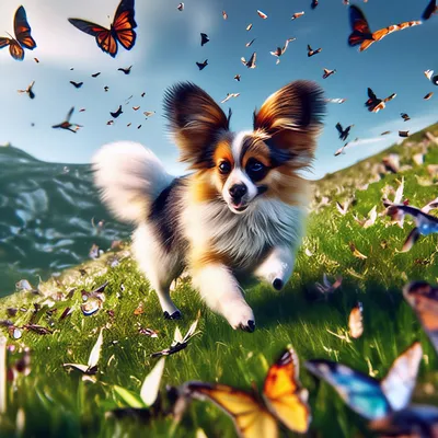 Собака бабочка папильон - фотография с использованием гармонической композиции