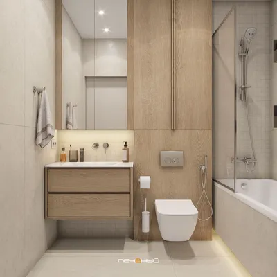 Изображение современной маленькой ванны с функциональной отделкой