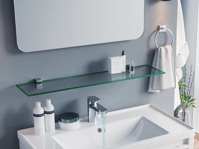 Фотографии стильных стеклянных полочек в ванной