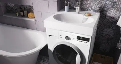 Новое изображение стиральной машины под раковиной в ванной: скачать бесплатно