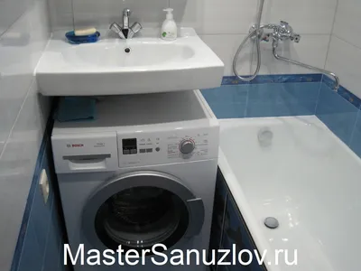 Изображение стиральной машины под раковиной в ванной: формат JPG