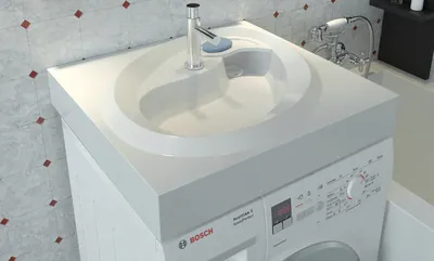 Как сделать ванную комнату стильной и функциональной: стиральная машина под раковиной.