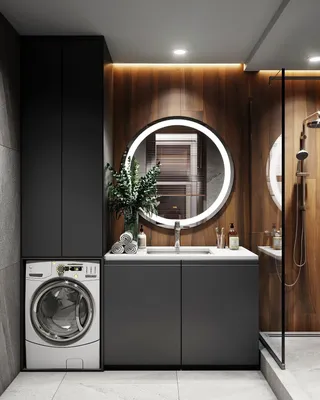 Новое изображение стиральной машины под раковиной в ванной