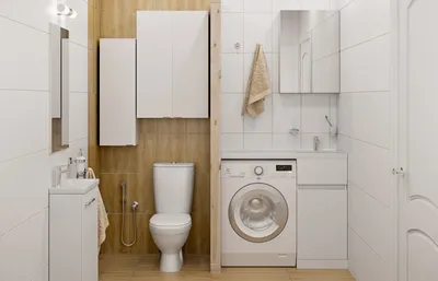 Как сделать ванную комнату более уютной: стиральная машина под раковиной.