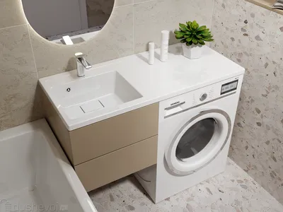 Дизайн ванной комнаты: стиральная машина под раковиной.