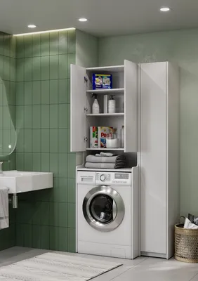 Как сделать ванную комнату более функциональной: фото с установленной стиральной машиной.