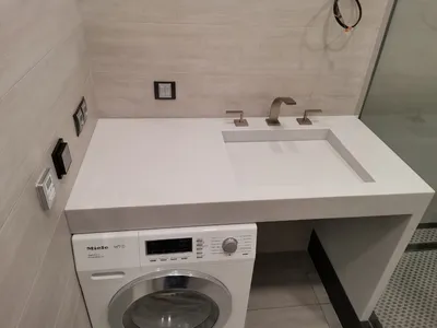 Фото стиральной машины под раковиной в ванной