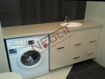Full HD фото стиральной машины под раковиной в ванной