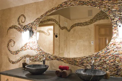 Фото столешницы из мозаики в ванной комнате 2024