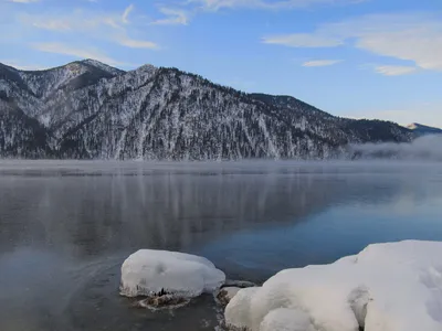 Ледяные отражения: Изысканные фото Телецкого озера зимой
