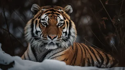 Тигр сидит в тени: красивое изображение позволяет ощутить его непосредственную близость