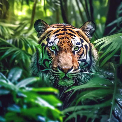 Пленительный тигр в живописных джунглях